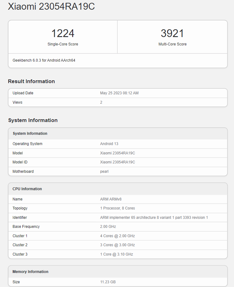 Redmi Note 12T Pro Geekbench Listing Image 